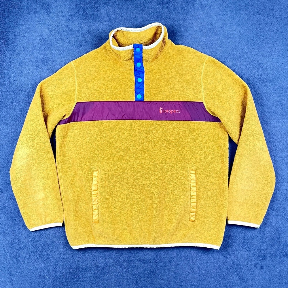 Cotopaxi Teca Fleece Pullover Mens Medium Yellow Purple Snap Mock Neck